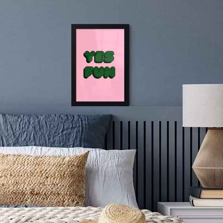 Yes fun - Groen - Roze fotolijst zwart zonder passe partout klein -sfeer3