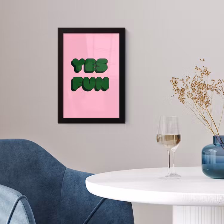 Yes fun - Groen - Roze fotolijst zwart zonder passe partout klein -sfeer4