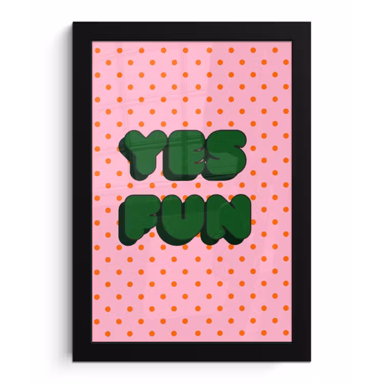 Yes fun - Groen - Roze - Stippen fotolijst zwart zonder passe partout klein -3d