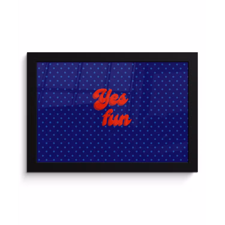Yes fun - Rood - Blauw - Stippen fotolijst zwart zonder passe partout klein -3d