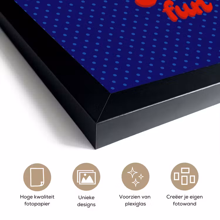 Yes fun - Rood - Blauw - Stippen fotolijst zwart zonder passe partout klein -zsfeer6
