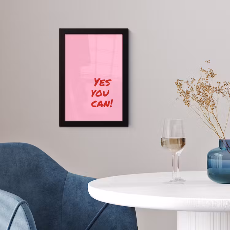 Yes you can do it - Rood - Roze fotolijst zwart zonder passe partout klein -sfeer4