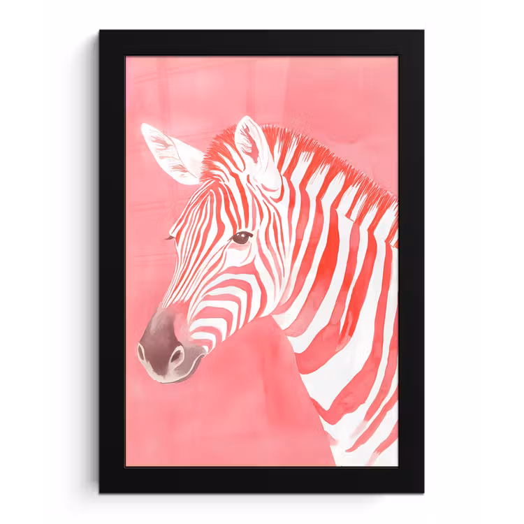 Zebra - Pink - Verf fotolijst zwart zonder passe partout klein -3d