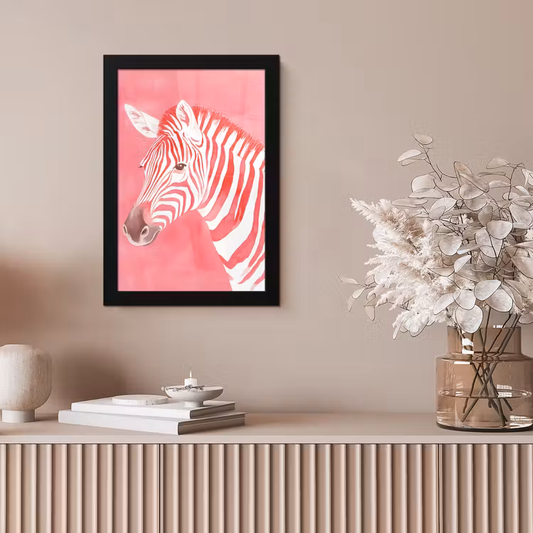 Zebra - Pink - Verf fotolijst zwart zonder passe partout klein -sfeer5