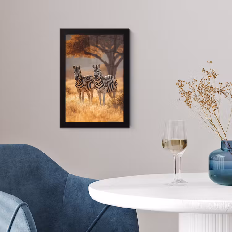 Zebra's - Savannelandschap - Gras fotolijst zwart zonder passe partout klein -sfeer4