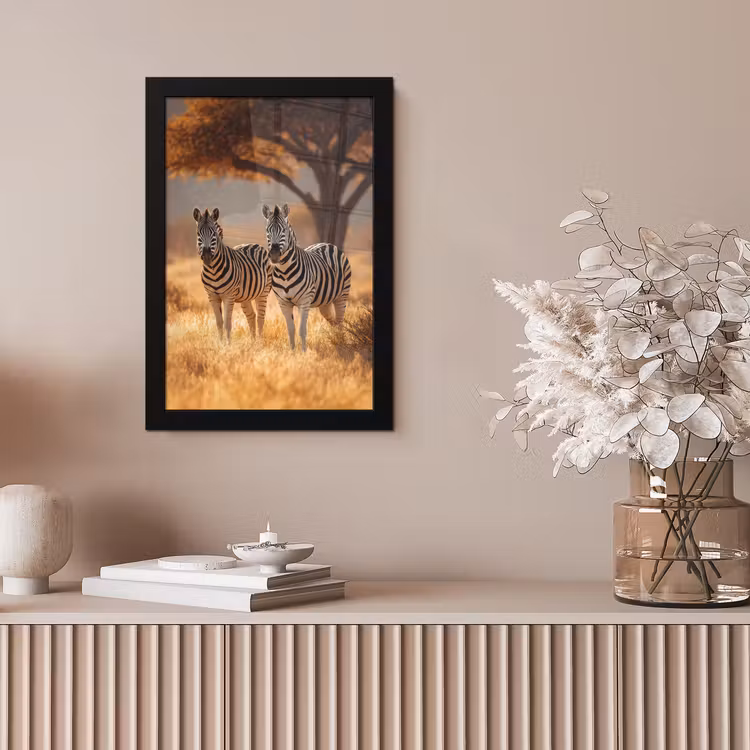 Zebra's - Savannelandschap - Gras fotolijst zwart zonder passe partout klein -sfeer5