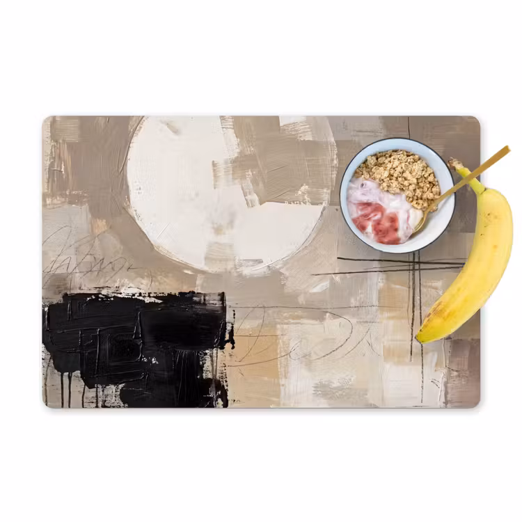 Abstract - Cirkel - Modern - Beige - Zwart - Minimalistisch Placemat vinyl groot -zzzproduct_Kitchenyeah-website