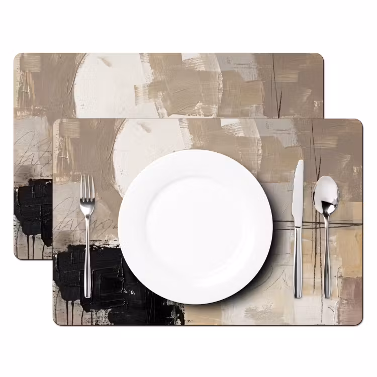 Abstract - Cirkel - Modern - Beige - Zwart - Minimalistisch Placemat vinyl groot -zzsfeer2_Kitchenyeah-website