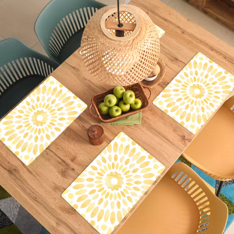 Abstract - Geometrisch - Stralend - Geel Placemat vinyl groot -zzsfeer5_Kitchenyeah-website