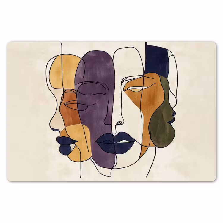 Abstract - Overlappende gezichten - Paars - Donkergroen Placemat vinyl groot -zzsfeer1_Kitchenyeah-website
