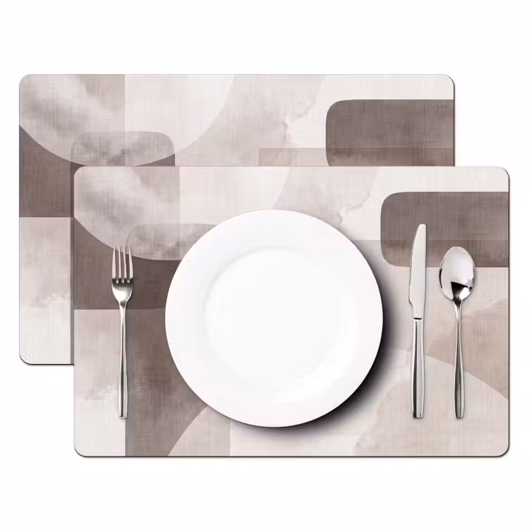 Placemat - 6 pieces - Abstract Shapes - Beige - Abstracte vormen - Beige Placemat vinyl groot