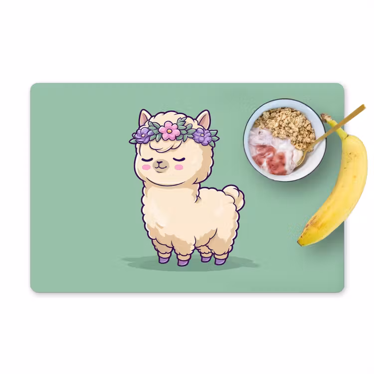 Alpaca - Groen - Bloemendiadeem Placemat vinyl groot -zzzproduct_Kitchenyeah-website