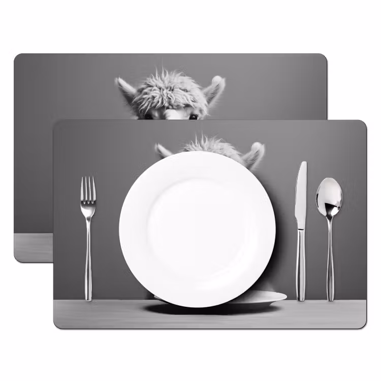 Alpaca - Pasta - Zwart - Wit - Grappig - Dieren Placemat vinyl groot -zzsfeer2_Kitchenyeah-website