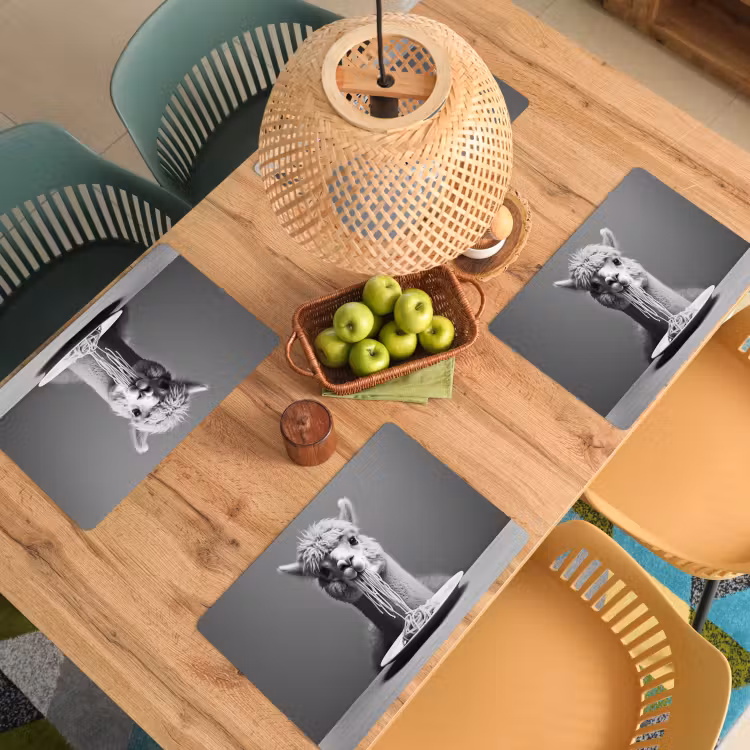 Alpaca - Pasta - Zwart - Wit - Grappig - Dieren Placemat vinyl groot -zzsfeer5_Kitchenyeah-website