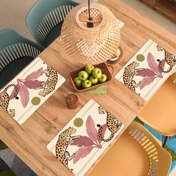 Dieren - Kat - Jungle - Illustratie - Beige Placemat vinyl groot -zzsfeer5_Kitchenyeah-website