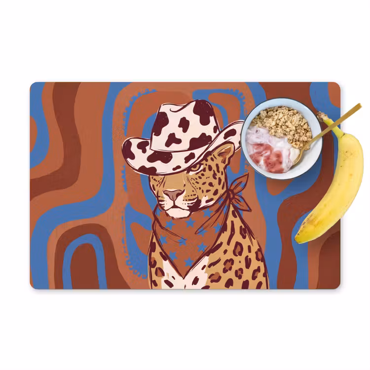 Dieren - Cowboyhoed - Modern - Illustratie - Bruin Placemat vinyl groot -zzzproduct_Kitchenyeah-website