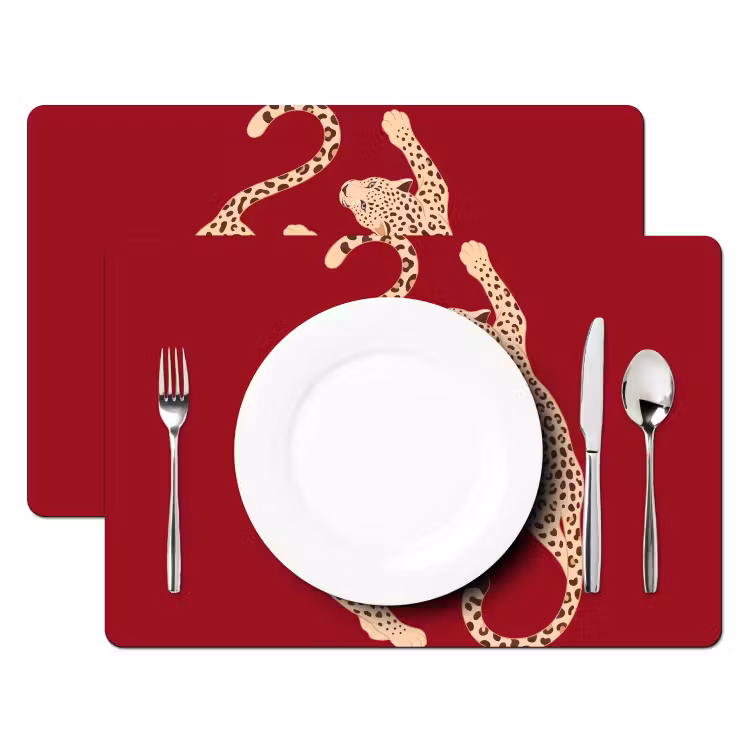 Dieren - Luipaard - Abstract - Rood - Modern Placemat vinyl groot -zzsfeer2_Kitchenyeah-website