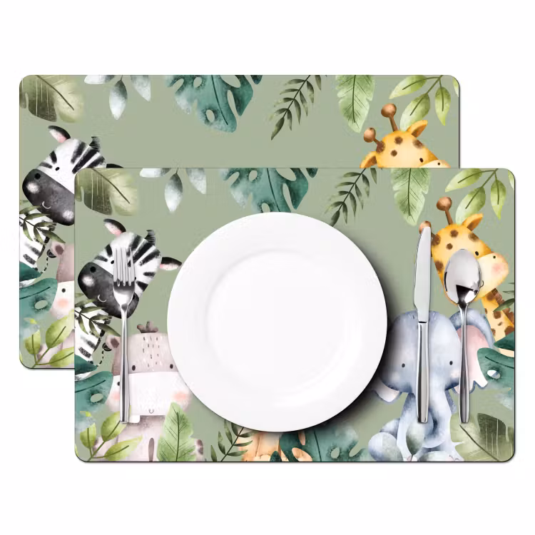 Dieren - Watercolor - Kind - Natuur Placemat vinyl groot -zzsfeer2_Kitchenyeah-website