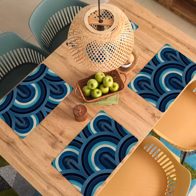 Bogen - Geometrisch - Patroon - Blauw - Retro Placemat vinyl groot 368 -zzsfeer5_Kitchenyeah-website