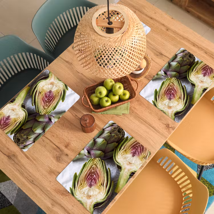 Placemat - 6 pieces - Artichoke - Cut in Half - Food - Artisjok - Doorgesneden - Eten Placemat vinyl groot