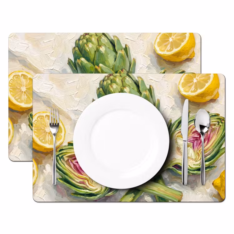Placemat - 6 pieces - Artichoke - Lemon - Food - Artisjok - Citroen - Eten Placemat vinyl groot