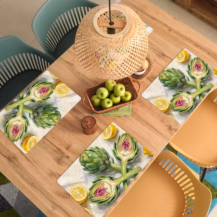 Placemat - 6 pieces - Artichoke - Lemon - Food - Artisjok - Citroen - Eten Placemat vinyl groot