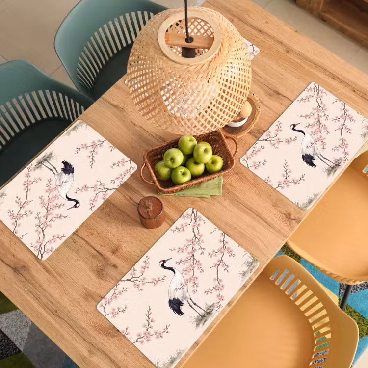 Aziatisch - Kraanvogel - Beige Placemat vinyl groot -zzsfeer5_Kitchenyeah-website