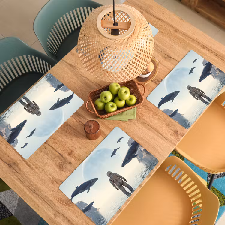 Placemat - 6 pieces - Astronaut - Whale - Fantasy - Ruimtevaarder - Walvis - Fantasie Placemat vinyl groot