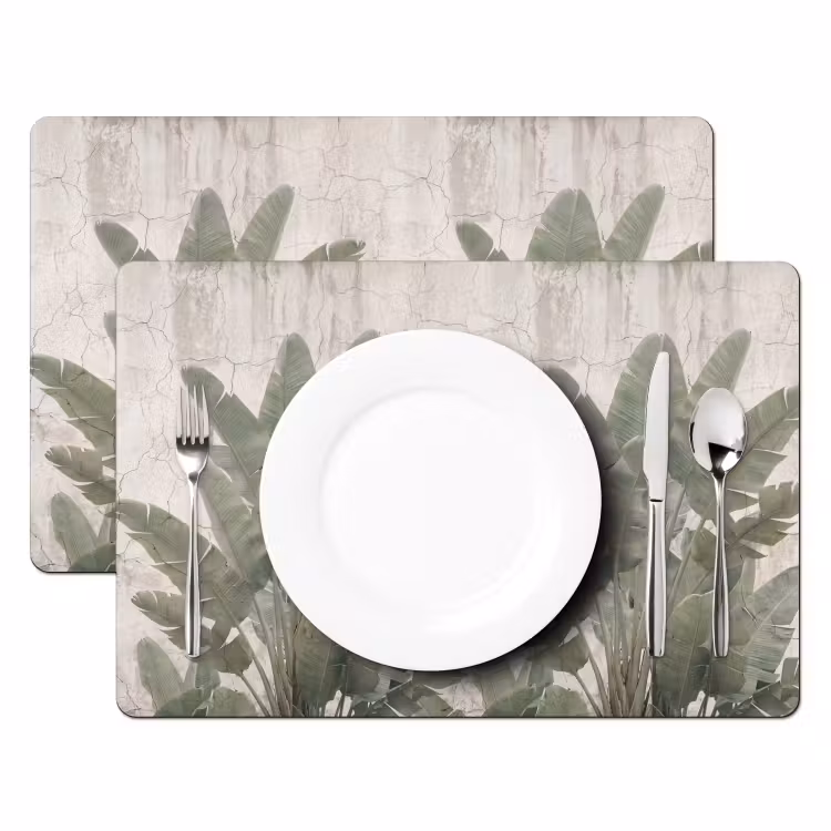 Bananenbladeren - Beton - Groen Placemat vinyl groot -zzsfeer2_Kitchenyeah-website