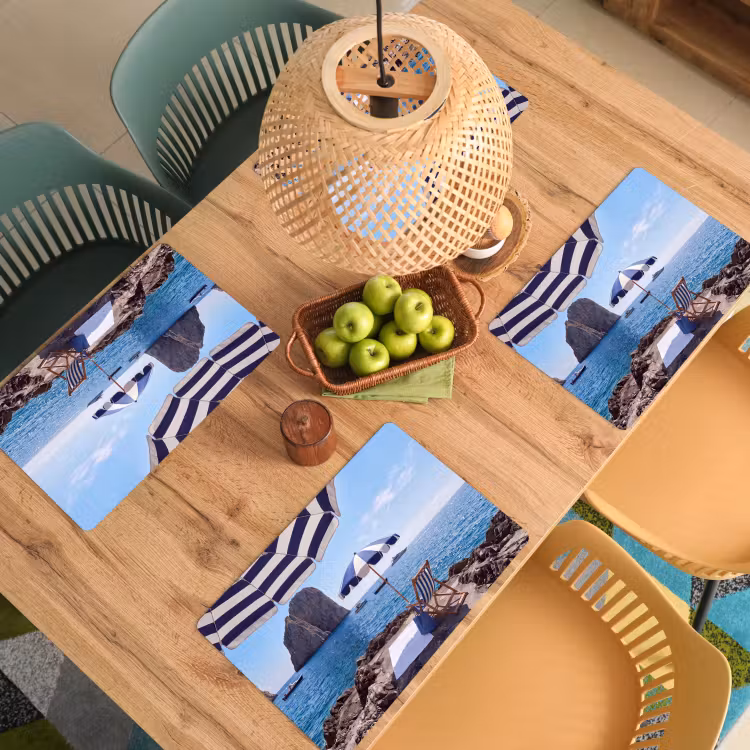 Strand - Ligstoel - Parasol - Zomer - Blauw Placemat vinyl groot -zzsfeer5_Kitchenyeah-website