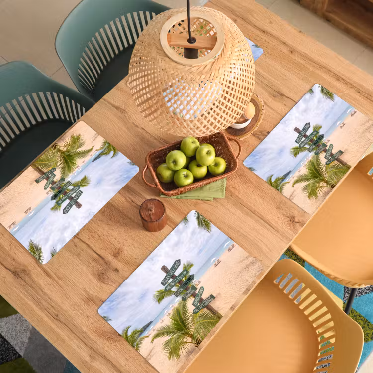 Strand - Wegwijzer - Palmen - Tropisch - Groen Placemat vinyl groot -zzsfeer5_Kitchenyeah-website
