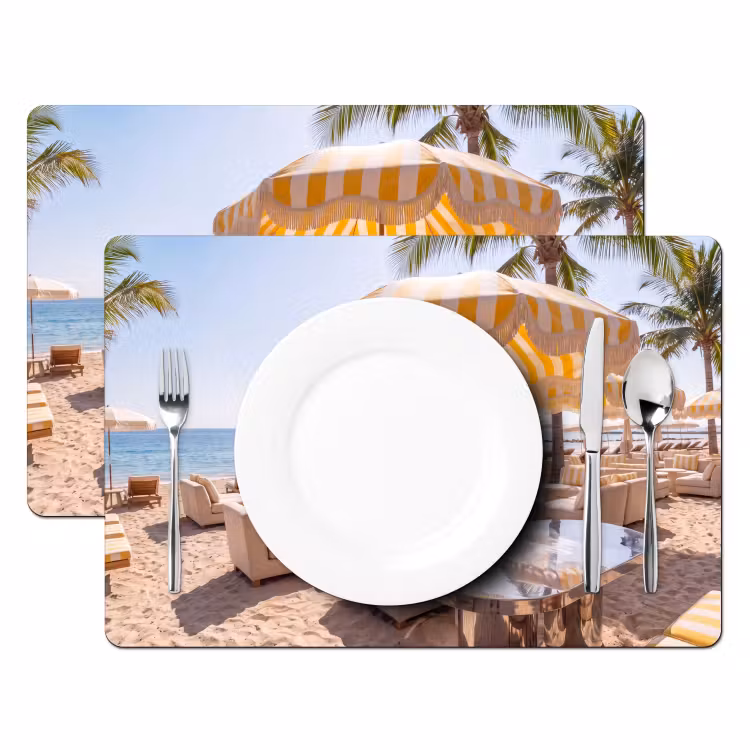 Strand - Ligbedden - Vakantie - Modern - Geel Placemat vinyl groot -zzsfeer2_Kitchenyeah-website