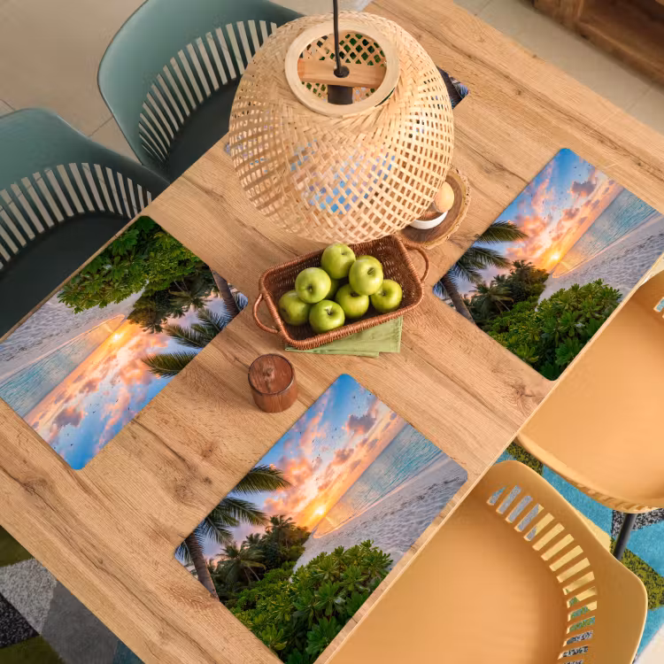 Strand - Zonsondergang - Palmbomen - Tropisch - Natuur Placemat vinyl groot -zzsfeer5_Kitchenyeah-website