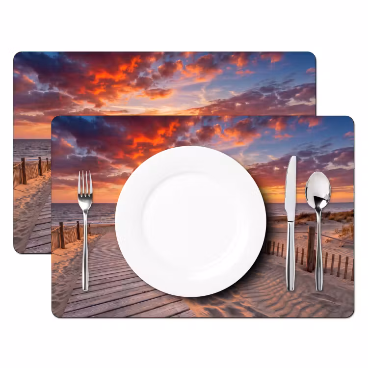 Strand - Zonsondergang - Zee - Natuur - Oranje Placemat vinyl groot -zzsfeer2_Kitchenyeah-website