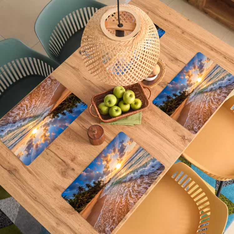 Strand - Zonsondergang - Golven - Natuur - Goud Placemat vinyl groot -zzsfeer5_Kitchenyeah-website
