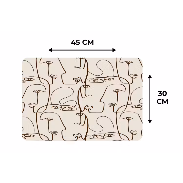 Beige - Gezicht - Lijnen - Bruin Placemat vinyl groot 368 -specs