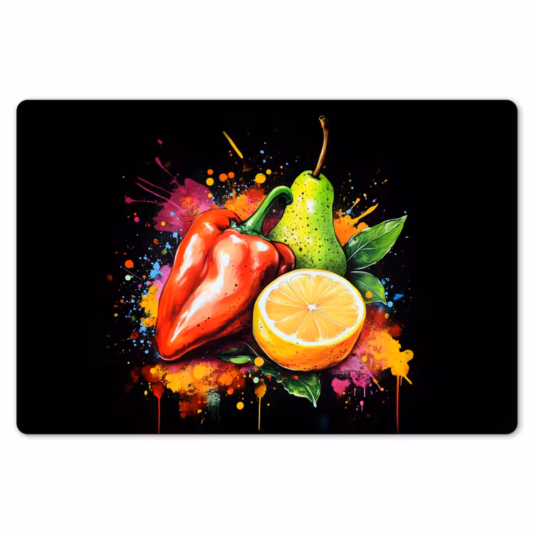 Paprika - Peer - Citroen - Graffiti - Verf - Abstract Placemat vinyl groot -zzsfeer1_Kitchenyeah-website