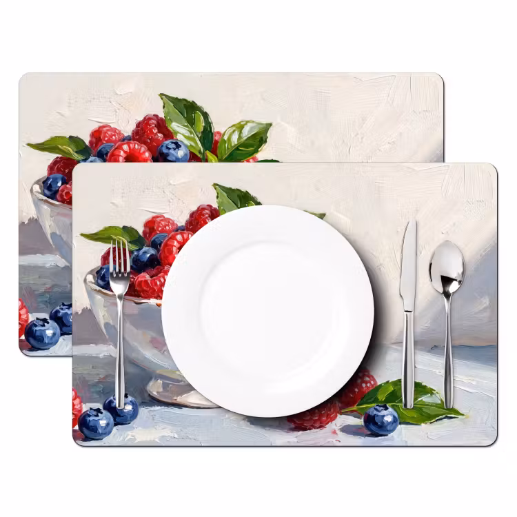 Placemat - 6 pieces - Berries - Bowl - Food - Bessen - Kom - Eten Placemat vinyl groot