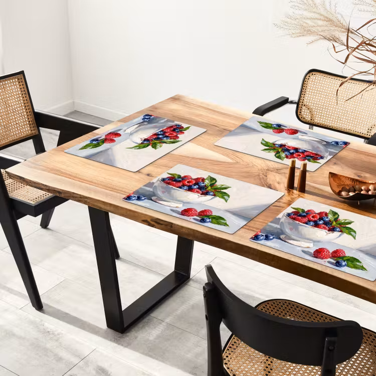 Placemat - 6 pieces - Berries - Bowl - Food - Bessen - Kom - Eten Placemat vinyl groot