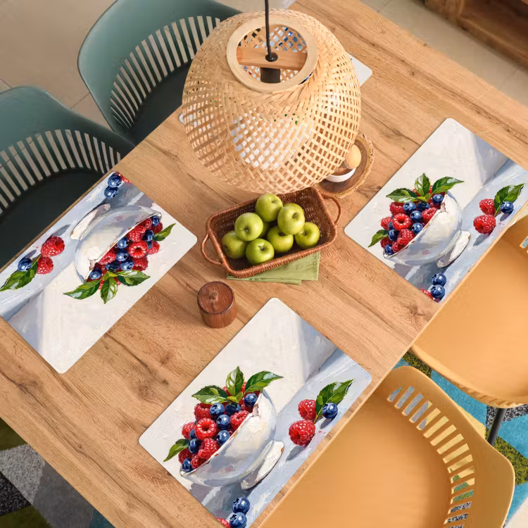 Placemat - 6 pieces - Berries - Bowl - Food - Bessen - Kom - Eten Placemat vinyl groot