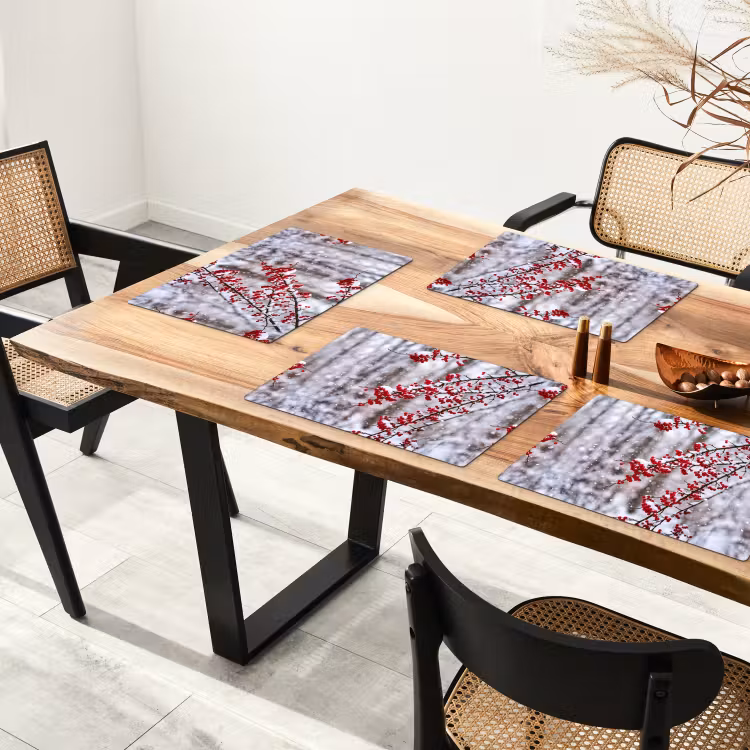 Bessen - Takken - Sneeuw - Winter - Kleurrijk Placemat vinyl groot -zzsfeer4_Kitchenyeah-website