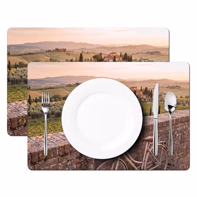 Fiets - Bloemen - Toscane - Landschap - Roze Placemat vinyl groot -zzsfeer2_Kitchenyeah-website