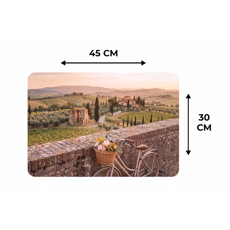 Fiets - Bloemen - Toscane - Landschap - Roze Placemat vinyl groot -specs