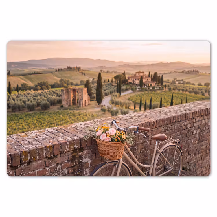 Fiets - Bloemen - Toscane - Landschap - Roze Placemat vinyl groot -zzsfeer1_Kitchenyeah-website