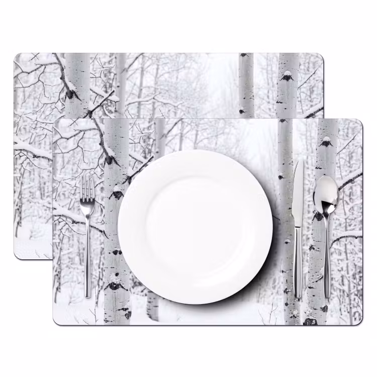 Berkenbomen - Sneeuw - Winter - Bos - Wit Placemat vinyl groot -zzsfeer2_Kitchenyeah-website