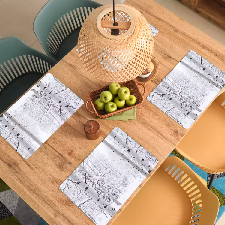 Berkenbomen - Sneeuw - Winter - Bos - Wit Placemat vinyl groot -zzsfeer5_Kitchenyeah-website