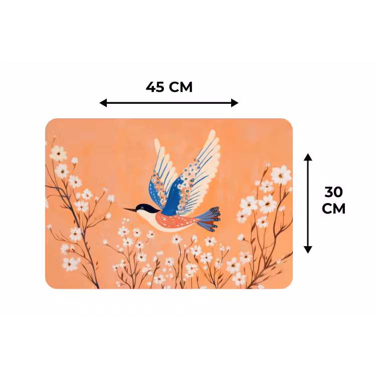 Vogel - Bloesemtakken - Warm - Kleurrijk Placemat vinyl groot -specs