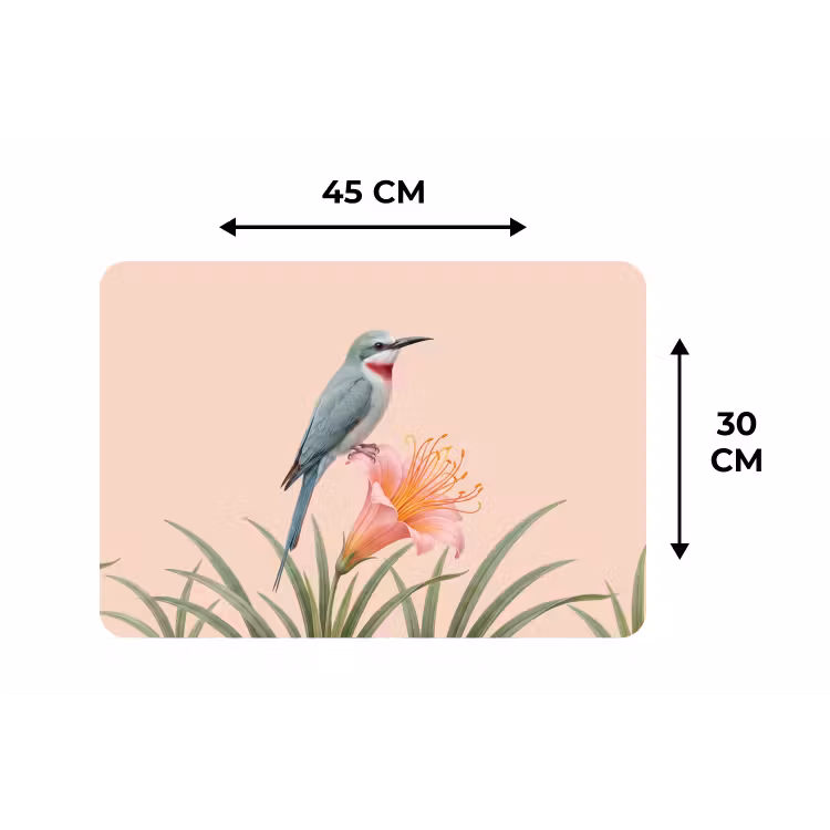 Vogel - Bloem - Natuur - Roze Placemat vinyl groot -specs