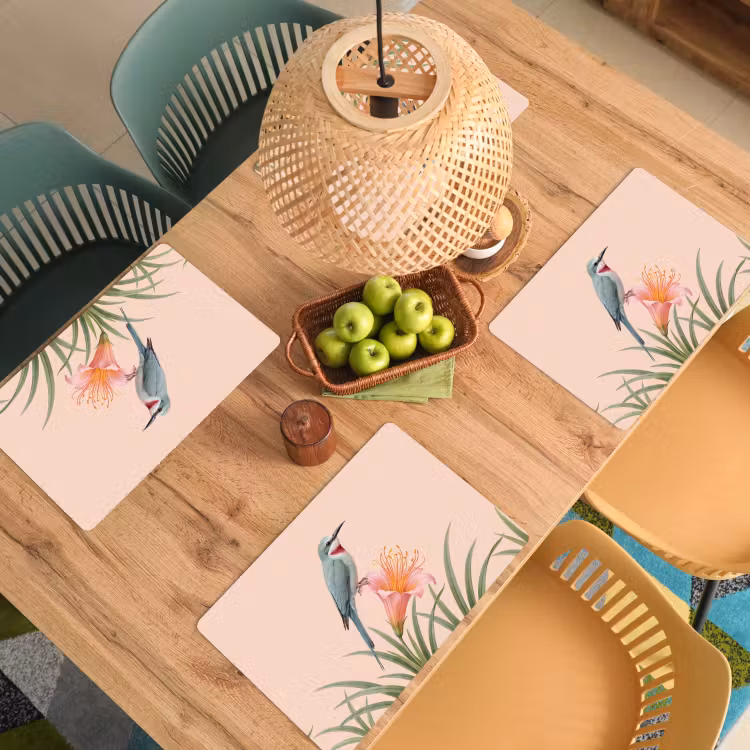 Vogel - Bloem - Natuur - Roze Placemat vinyl groot -zzsfeer5_Kitchenyeah-website