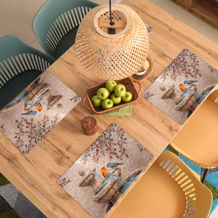 Vogel - fontein - mozaiek - kleurrijk - dieren Placemat vinyl groot -zzsfeer5_Kitchenyeah-website